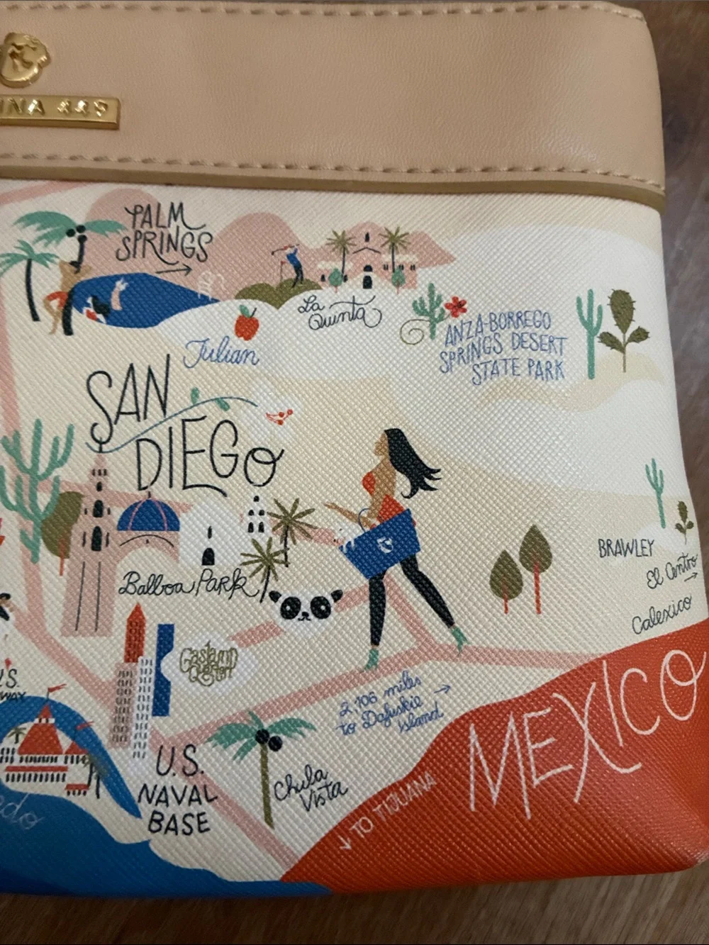 Spartina 449 Blue, Beige & Orange Southern California Map Wristlet - Picture 7 of 9